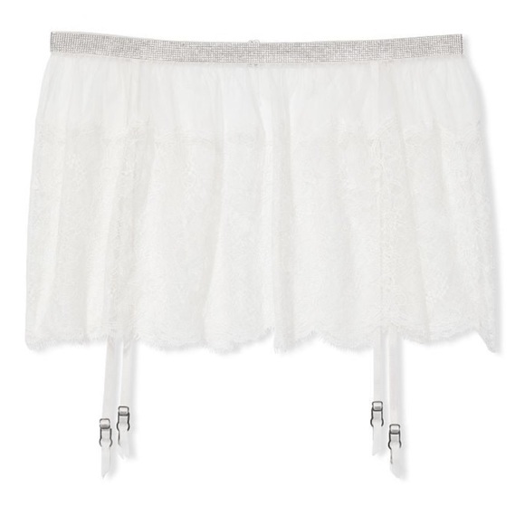 NWT White Lace Bridal Sexy Rhinestone Open Back Skirt with Garters - Picture 2 of 7